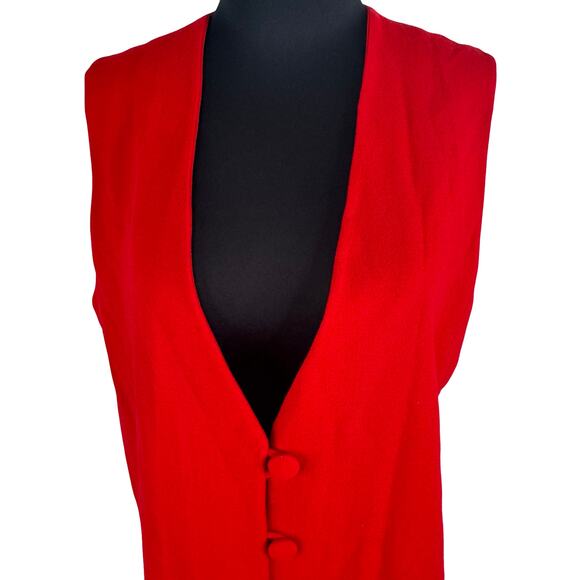 Vintage 90s Red Longline Vest Tailored Covered Buttons S/M Power Dressing - Picture 2 of 13